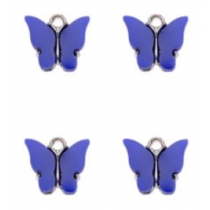 Bedel vlinder antiek zilver dark blue, per stuk
